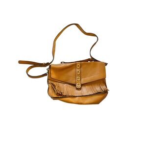 BCBG Generation Tan Faux Leather Fringe Crossbody Shoulder Bag